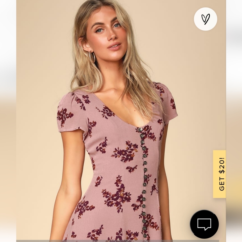 Amaryllis Mauve Pink Floral Print Button Front Mini Dress, Size M, NWOT - Picture 4 of 5